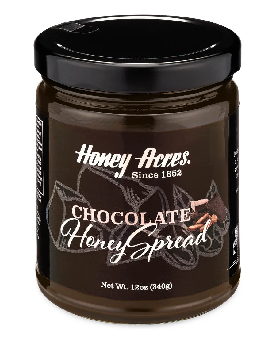 Honey Acres Chocolate Honey Spread jar – raw clover honey with cocoa