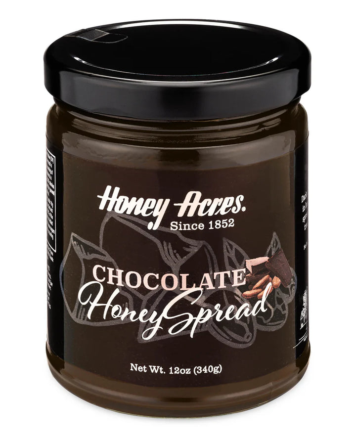 Honey Acres Chocolate Honey Spread jar – raw clover honey with cocoa