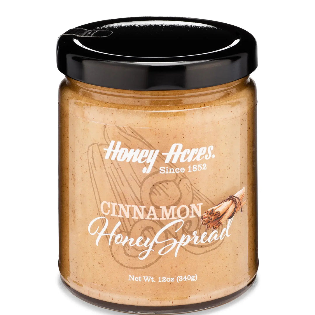 Honey Acres Cinnamon Honey Spread jar – raw clover honey with cinnamon