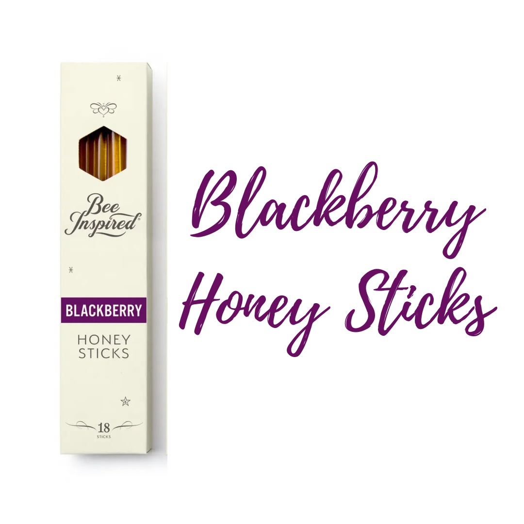 Box of Bee Inspired Blackberry Honey Sticks on a white background
