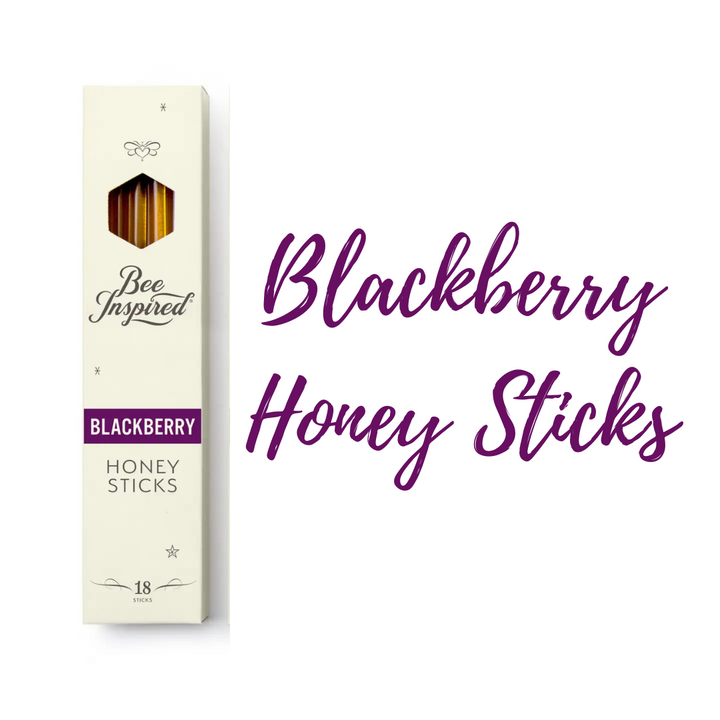 Box of Bee Inspired Blackberry Honey Sticks on a white background