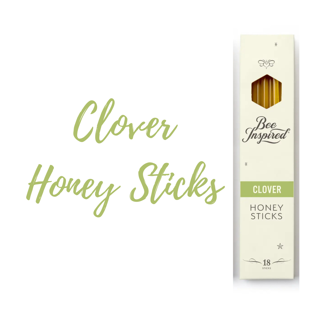 Clover Honey Sticks packaging with 'Bee Inspired' branding on a white background