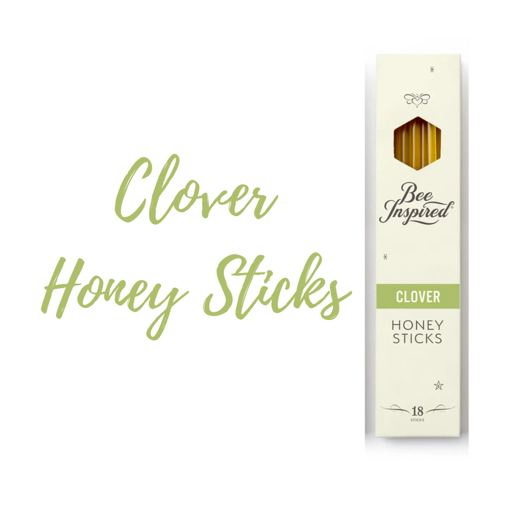 Clover Honey Sticks packaging with 'Bee Inspired' branding on a white background