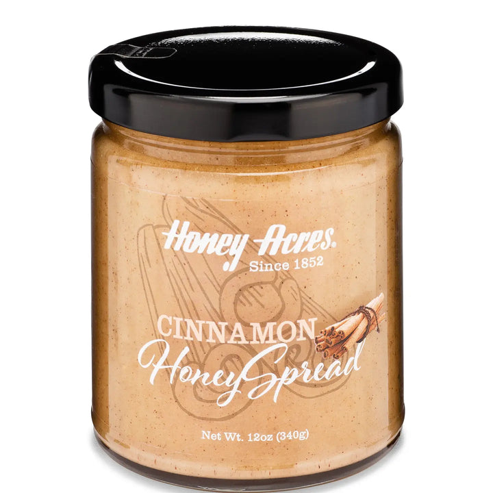 Honey Acres Cinnamon Honey Spread jar – raw clover honey with cinnamon