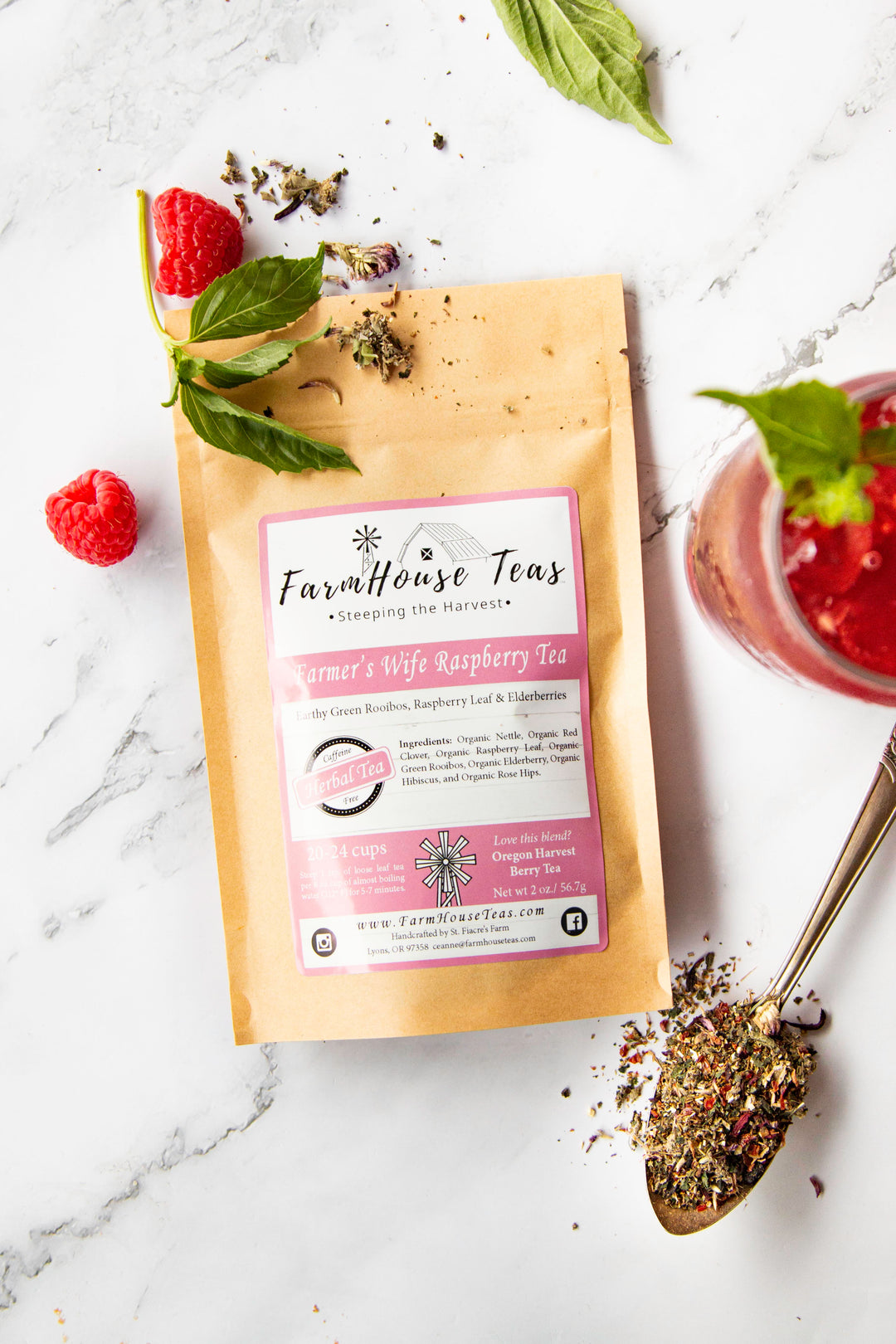 Farmer's Wife Raspberry Herbal Organic Loose Leaf Tea - Farmhouse Teas