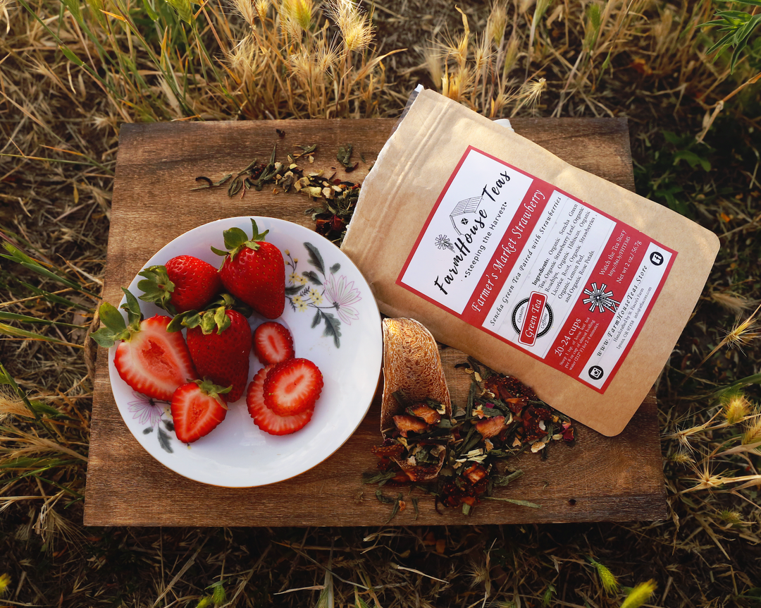 Farmer's Market Strawberry Organic Loose Leaf Green Tea - Farmhouse Teas